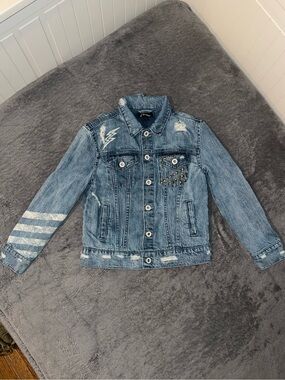 Art Class Blue Distressed Denim Jacket with Stud & Stripe Details